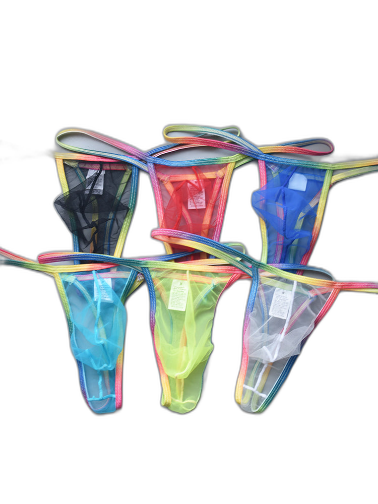 3-pack Men's Sexy Rainbow Transparent Convex Pouch Breathable Thong