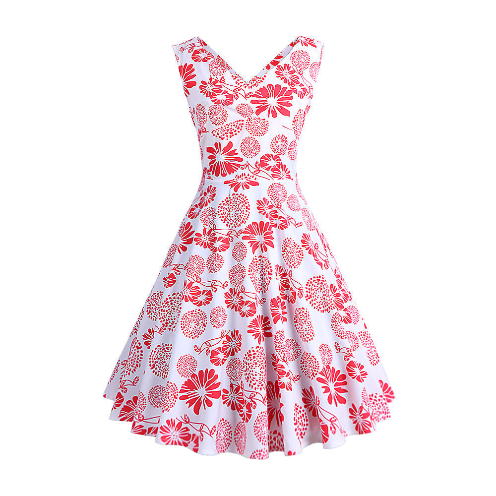 Retro Printed Maxi Sleeveless Dress Women