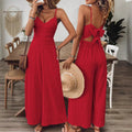 Fashionable Casual Jumpsuit With Shoulder Straps And A Bow Detail On The Back