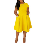 Arrival Casual A-Line Midi Dress With Round Neck And Pockets Slim Fit