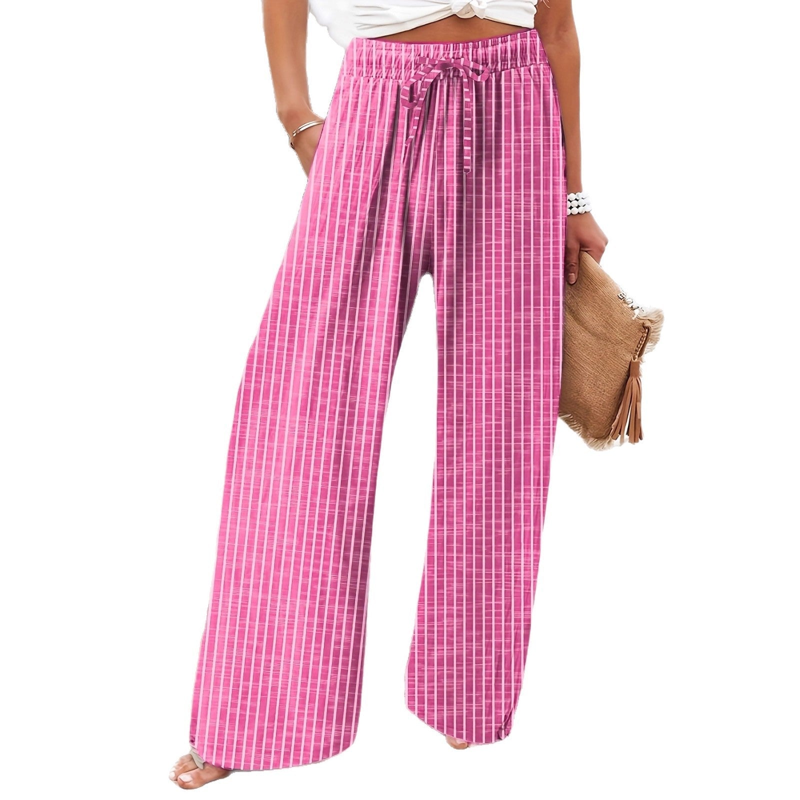 Women's Casual Loose-Fit Colorful Striped Pants With Pockets And DrawstringPerfect For Spring Summer And Autumn Beach Vacations