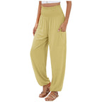 Elastic-waist High Waist Wide-leg Casual Trousers