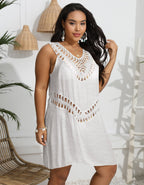 Womens Hand-Crocheted Patchwork Vest Dress Beach Bikini Cover-Up