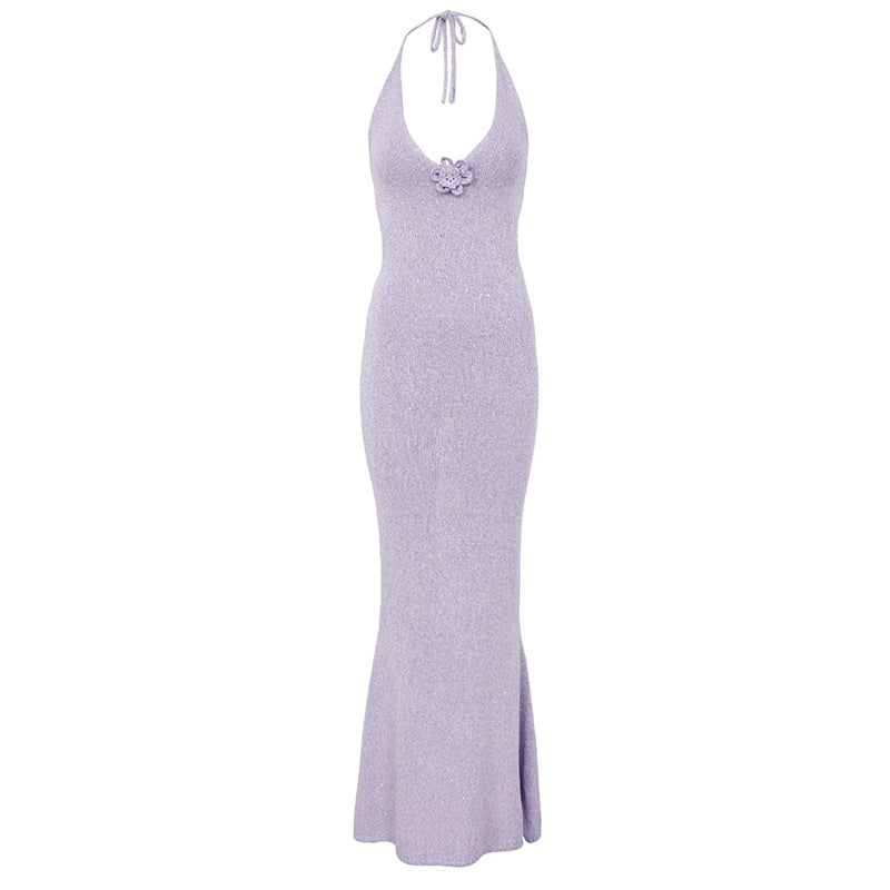 Sexy Slim-fit Strap Dress Backless Tight-fit Beautiful-back Knit Dress