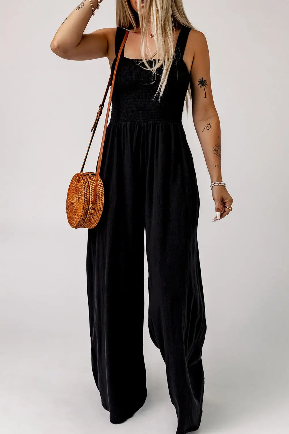 Smocked Square Neck Wide Leg Jumpsuit Women UK