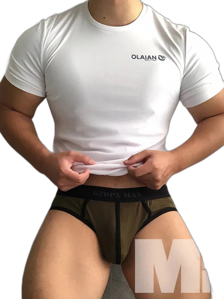 Men’s Spliced Lines U Convex Pouch Cotton Briefs