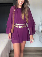 Plum Bohemian Ruffled Long Sleeve Dress