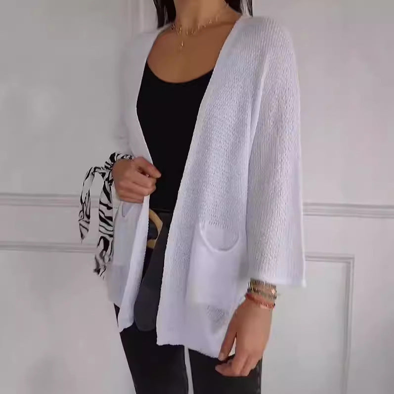 Women's Waffle Nine-quarter Sleeve Urban Casual Cardigan Coat