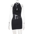 Sexy Slim Deep U-neck Dress With Sequin Mesh Patchwork Design Ins Fashion Halter Short Dresses Women's Clothing