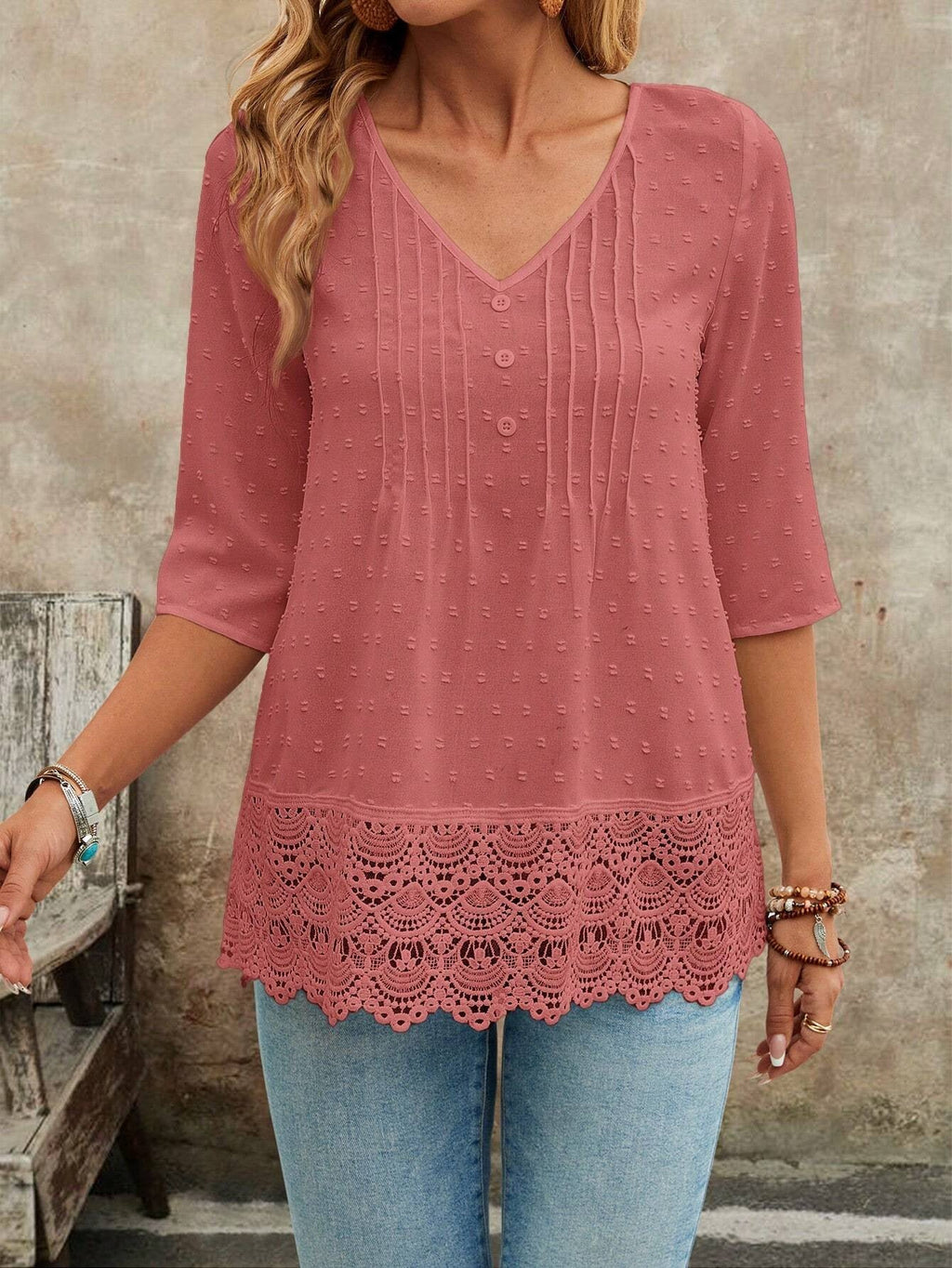 Hollow-out Embroidered Casual Women's Blouse