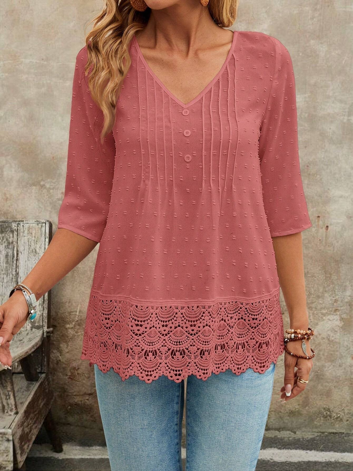 Hollow-out Embroidered Casual Women's Blouse