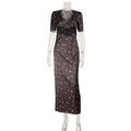 Women's Lace Patchwork V-Neck Puff Sleeve Hollowed-Out Waist Dress