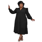 Women's Fashion Ruffle-Shoulder Long-Sleeve Layered Dress