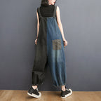 Spring Summer Denim Big Pockets Overall Jumpsuit Sleeveless
