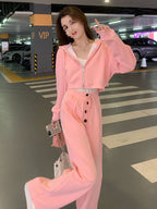 New Stylish Casual Sporty Hoodie And Wide-leg Pants Set For Petite Figures