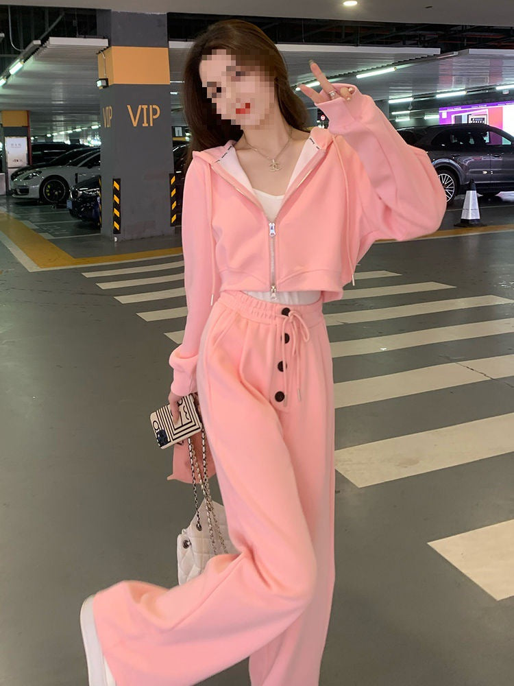 New Stylish Casual Sporty Hoodie And Wide-leg Pants Set For Petite Figures
