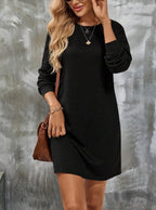 Women's Long-Sleeve Round-Neck Knitted Solid-Color Dress