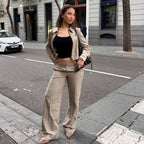 Summer New Casual Herringbone Pattern Long Sleeve Coat Straight-leg Pants Suit