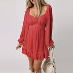 Solid Color Waist-controlled Slimming Long Sleeve Dress
