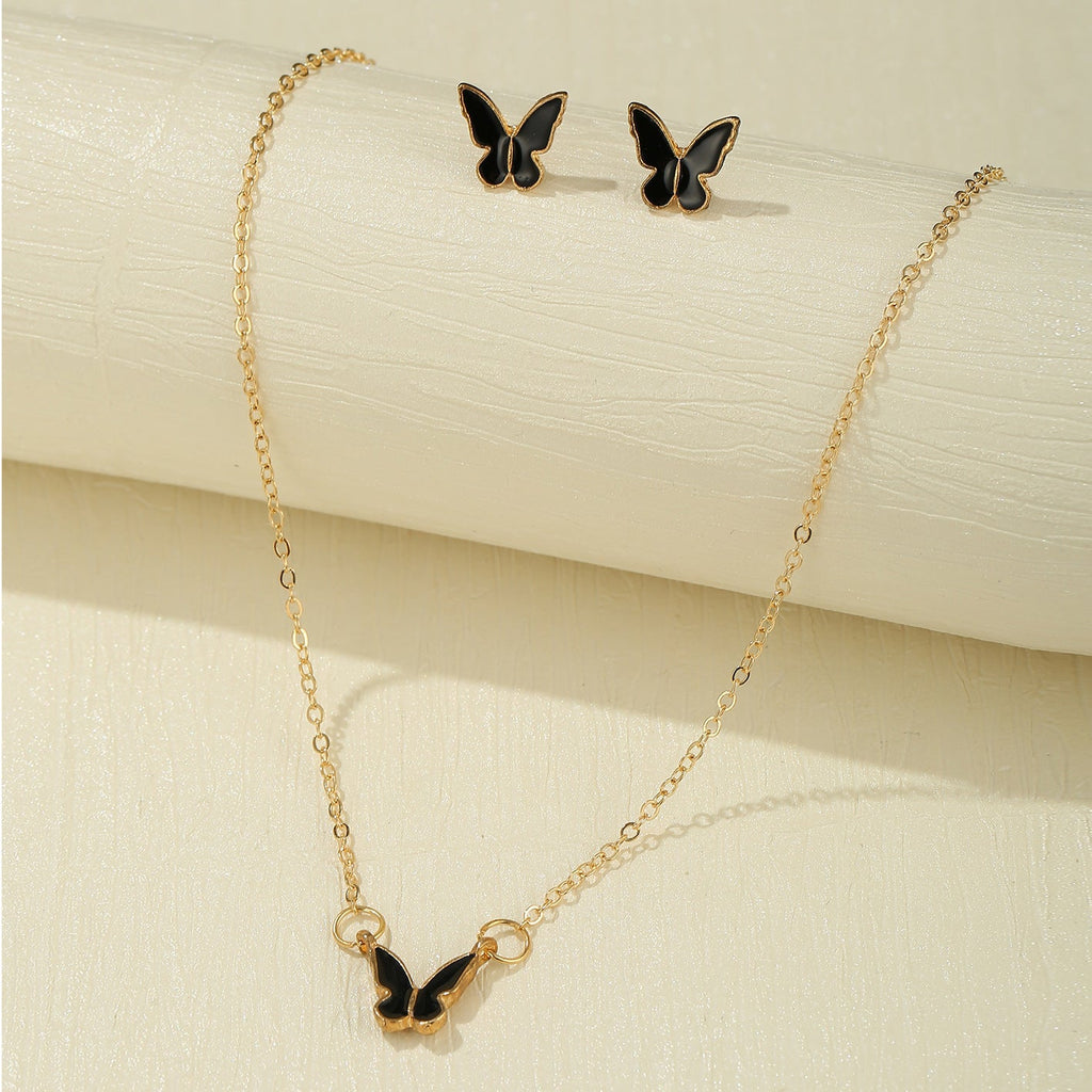 Butterfly Earrings & Necklace Jewellery Set