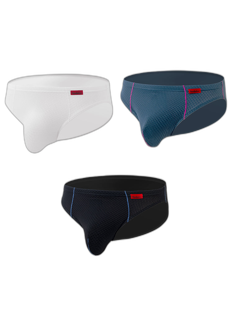 3 Pack Men's Nylon Plaid Lift Hip Briefs Triangle Briefs