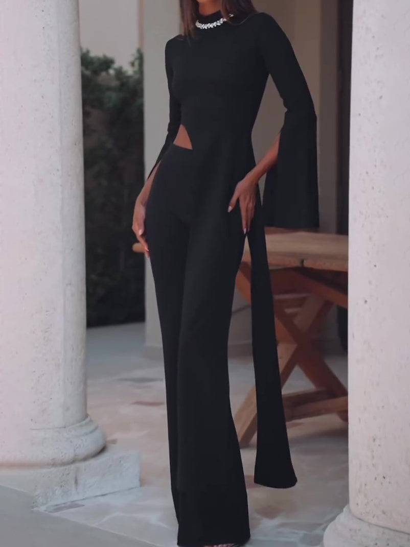 Solid Color Irregular Hem Top & Pants Suit
