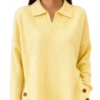 Women's Solid-Color Lapel Pullover Long-Sleeve Top