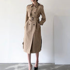 Lapel Double Breasted Nipped Waist Straight Over-the-Knee Mid-Length Trench Coat