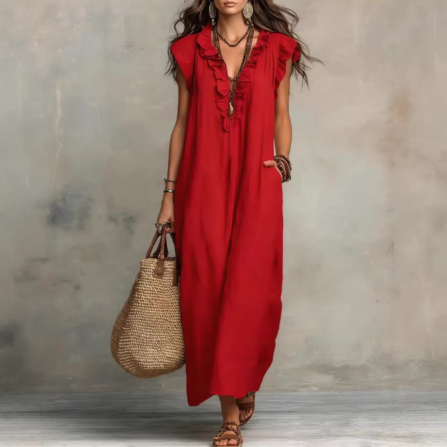 Summer Ruffle Dress With Pockets Women's Spring Elegant Casual Sleeveless A-Line Shift Dresses