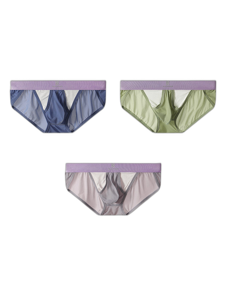 3 Pack Men's Ice Silk Breathable Mesh Low-Rise Classic Briefs