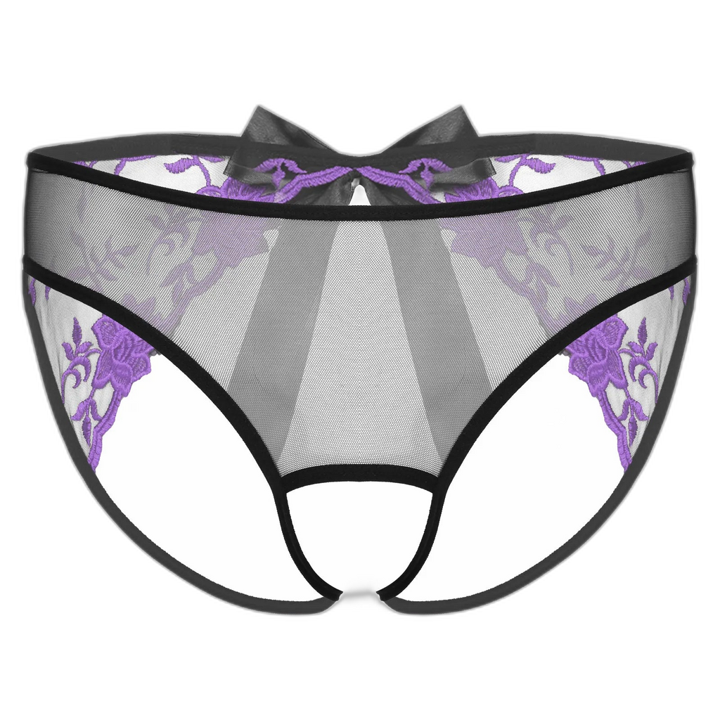 Open Crotch Embroidered Mens Lace Briefs