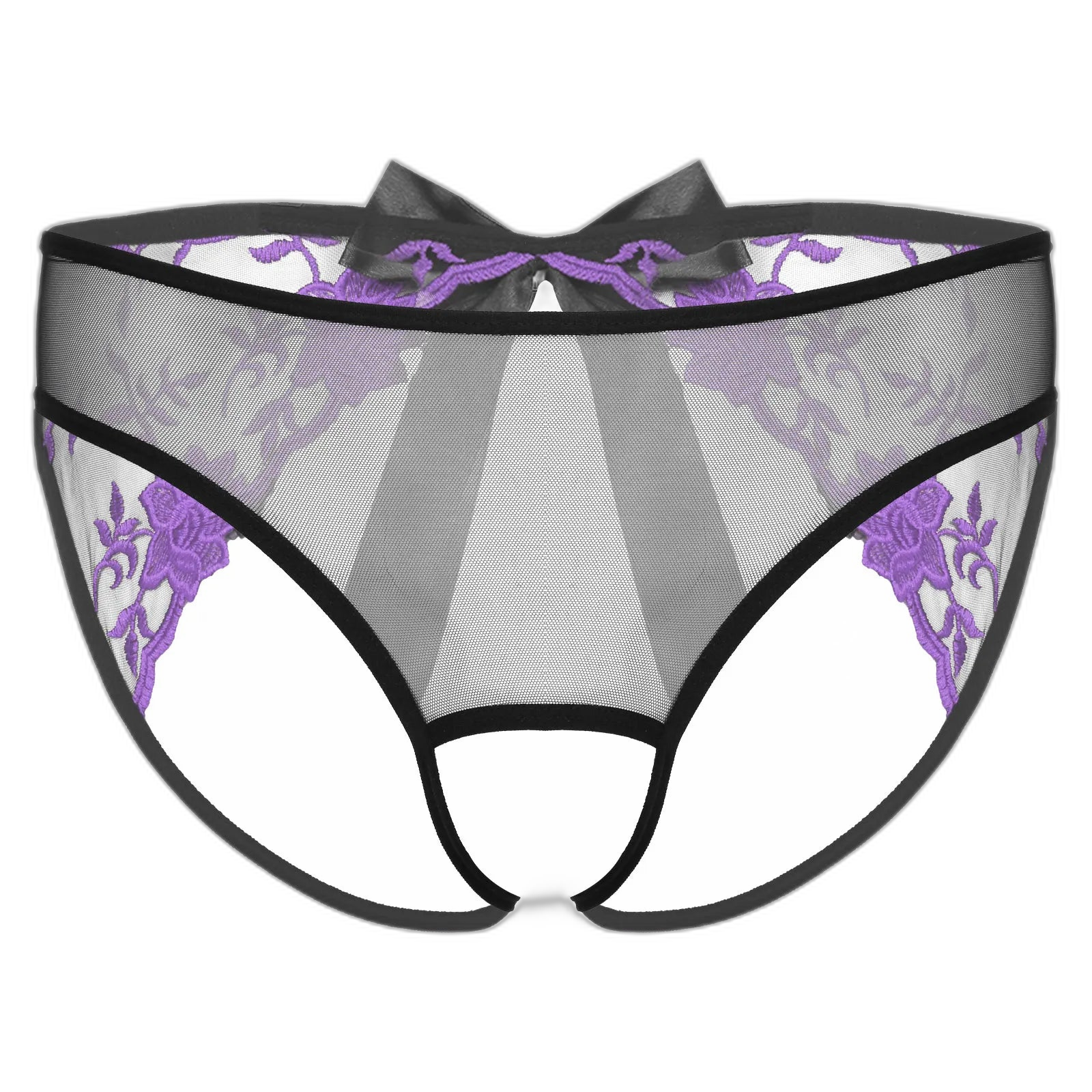 Open Crotch Embroidered Mens Lace Briefs
