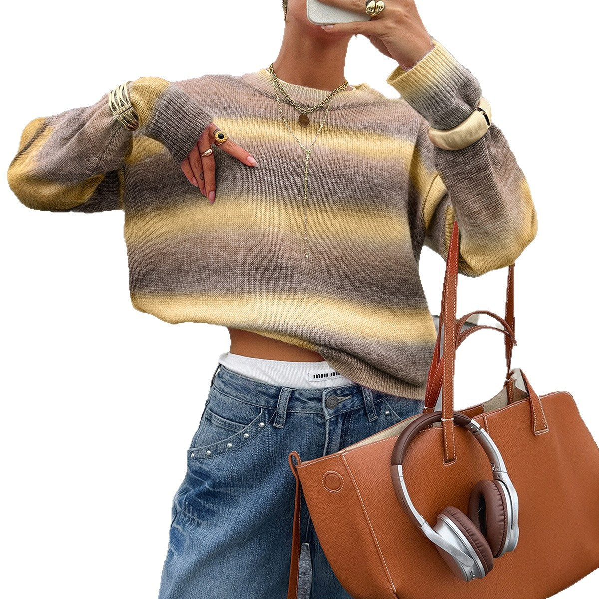 Casual Color-block Knit Sweater For Women