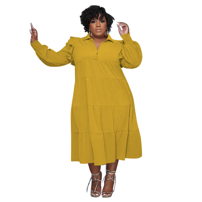 Women's Fashion Ruffle-Shoulder Long-Sleeve Layered Dress