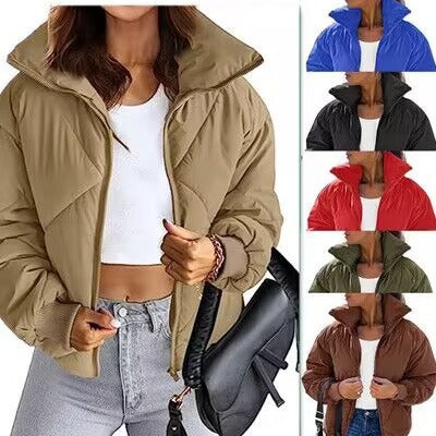 Women's Long Sleeve Zipper Winter Quilted Short Cotton Jacket Women's Bread