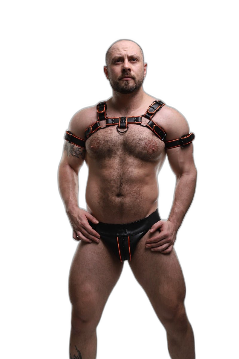ruff GEAR Leather Bulldog Reflector Harness Black Neon Orange