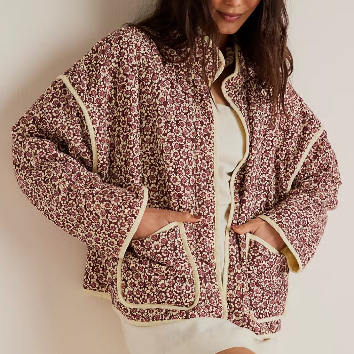 Flower Thin Pocket Decorative Cardigan Cotton Jacket