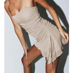 Ins Tube Top Dress With Drawstring Design Summer Backless Dresses For Women Party Club Clothing