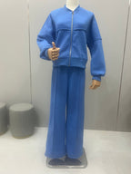 Women's Sports Suits Zipper Jacket And Wide Leg Pants Two-piece Set