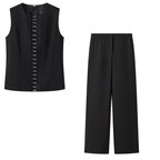 Round Neck Sleeveless Vest Fashion Casual Pants Suit