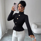 New Autumnwinter High-neck Pleated Top With A Figure-flattering Design