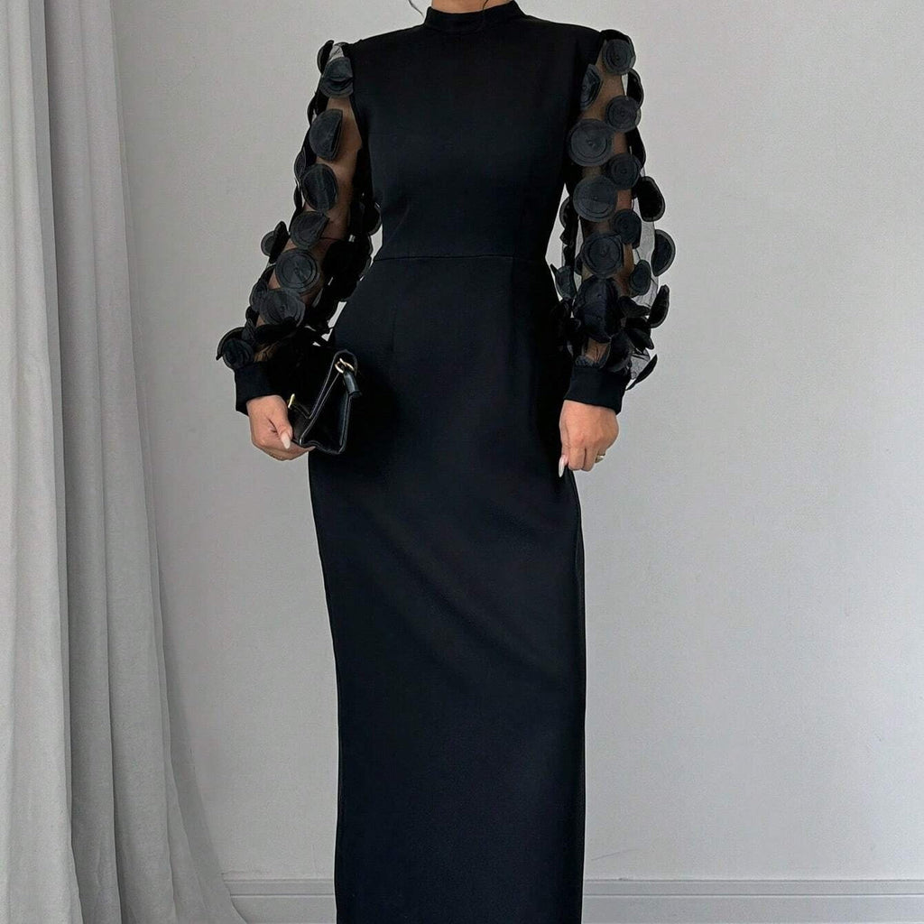New Arrival Elegant Lace-spliced Dress With A Stand-up Collar
