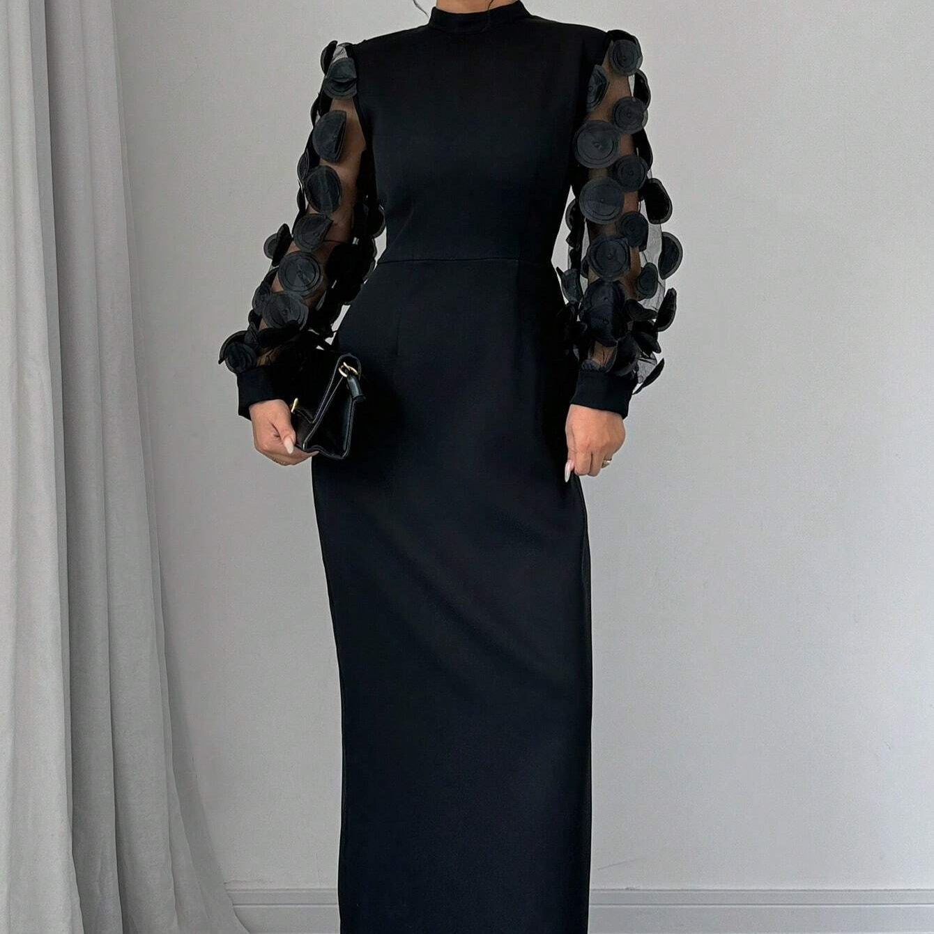 New Arrival Elegant Lace-spliced Dress With A Stand-up Collar