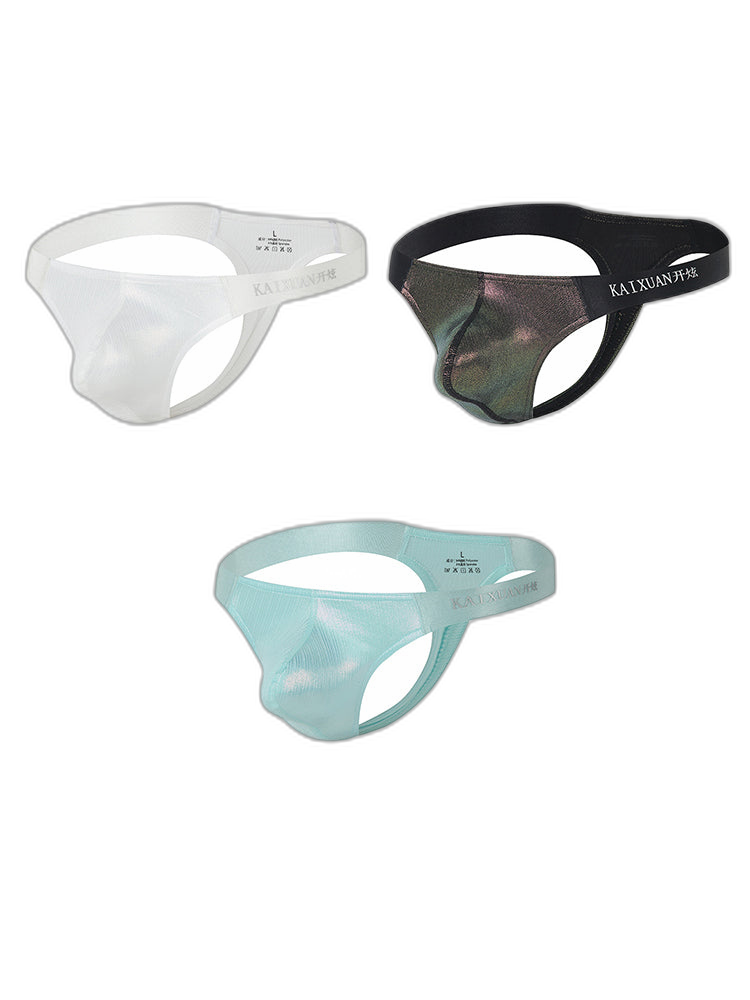3 Pack Men's Low Waist Transparent Sexy Large Pouch Ice Silk Thong