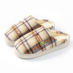 Women's Home Plush Warm Non-slip Plaid Cotton Shoes