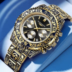 Vintage Engraving Quartz Multi-function Men's Watch