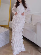 Elegant Floral Puff Sleeve Shirt & Ruffled Cake Skirt Set