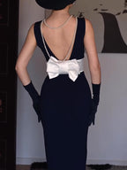 Black And White Contrast Bow Sleeveless Dress