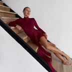 Spicy Girl Style High Neck Long Sleeve Hugging Waist Cinching Tie Front Hip Hugging Mini Dress