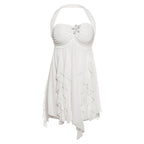Ins Halter Neck Backless Dress Summer Sexy Printed Irregular Mesh Short Dresses For Evening Party Club Women's Clothing
